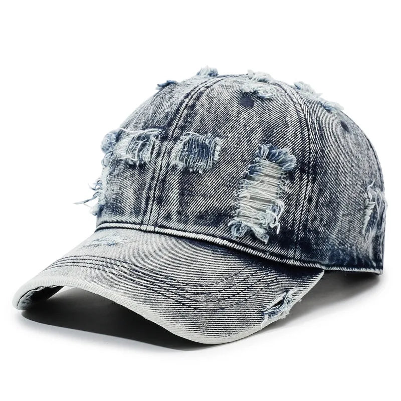 Washed Ripped Denim Baseball Cap