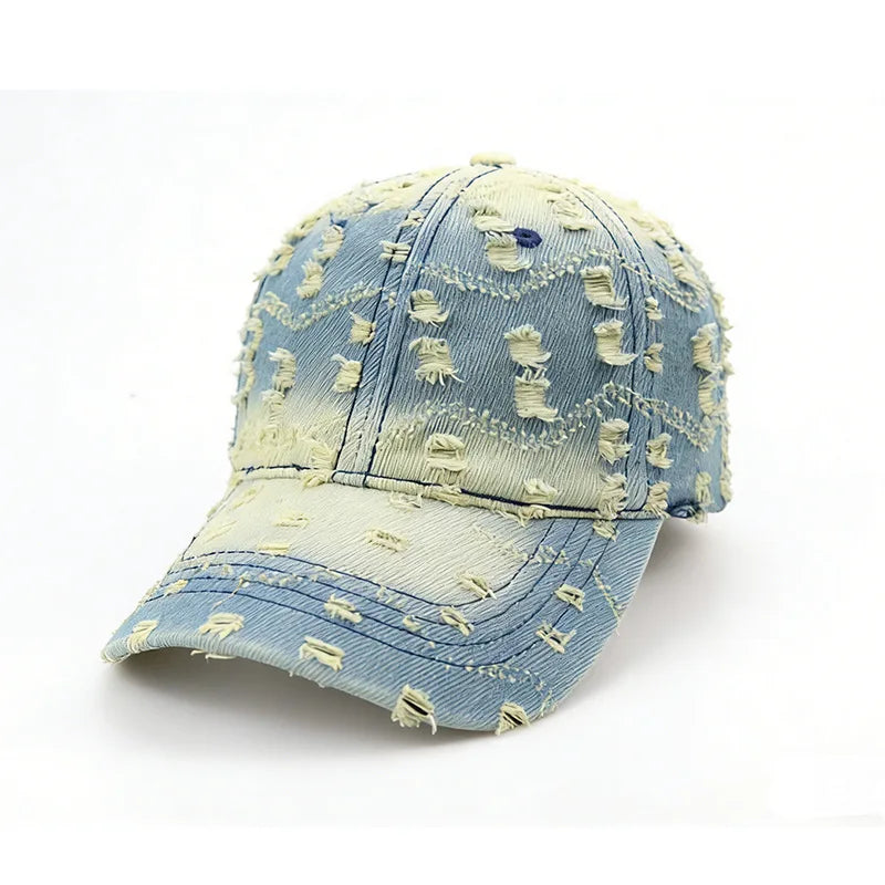 Spring And Summer New Style Ripped Washed Personalized Denim Baseball Cap