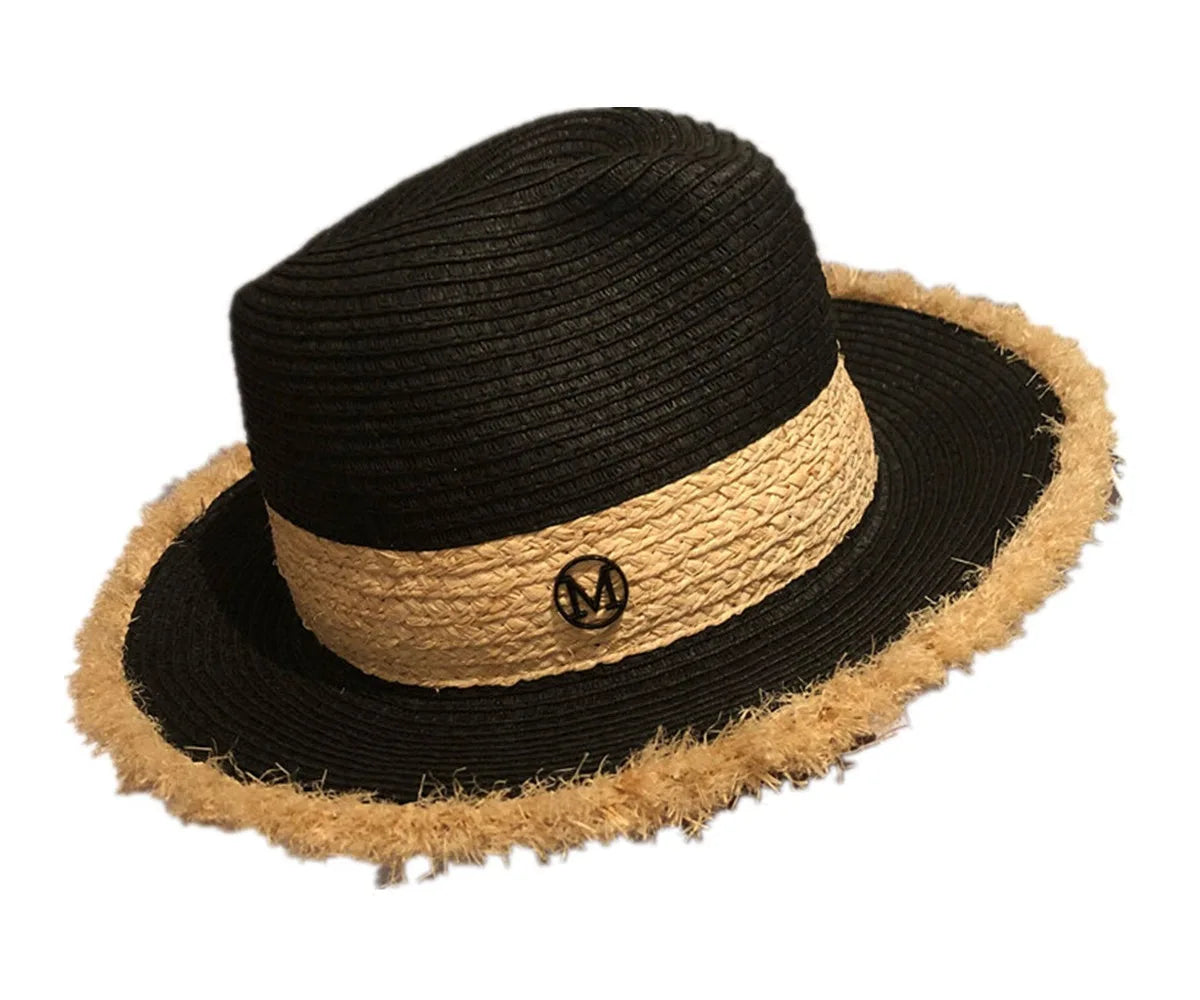 New Raffia Beach Hat For Women, Sun Protection Wide Brim Summer Vacation Hat
