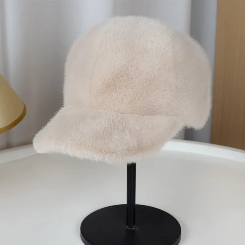 Fashion Solid Color Fluffy Faux Fur Baseball Hat