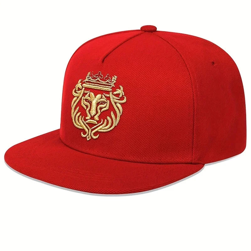 Gold Crown Lion Embroidery Flat Brim Snapback Cap Hip Hop Baseball Hat For Men Women Streetwear Daily Wear