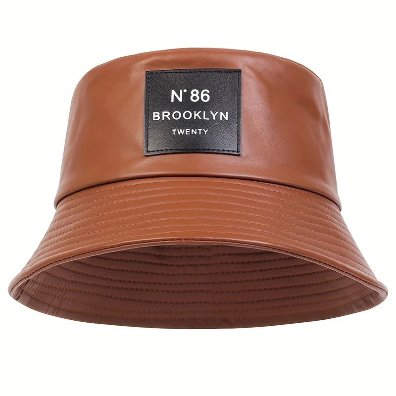 Unisex Brooklyn Panama Bucket Hat PU Leather Fisherman Hat Outdoor for Men Women