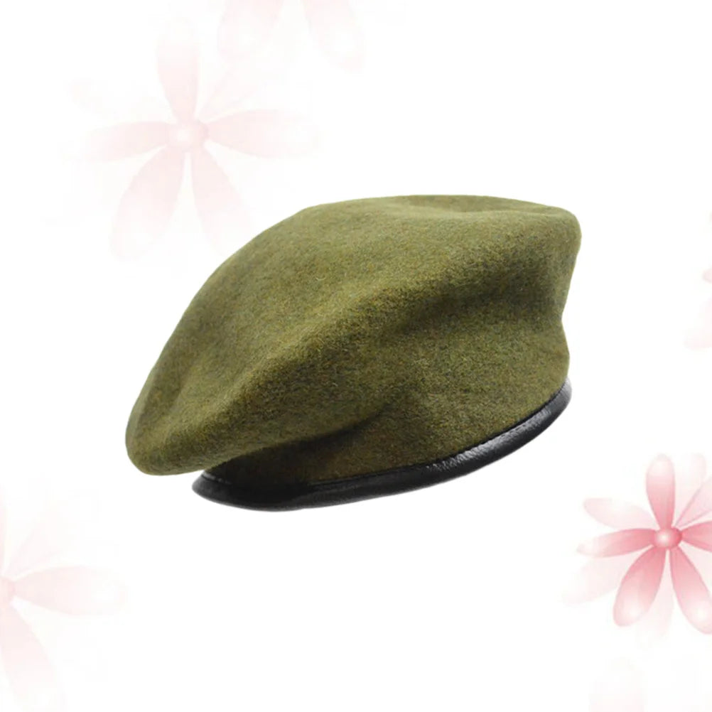 Unisex Wool Beret Hat Army Green Adjustable Spring Autumn