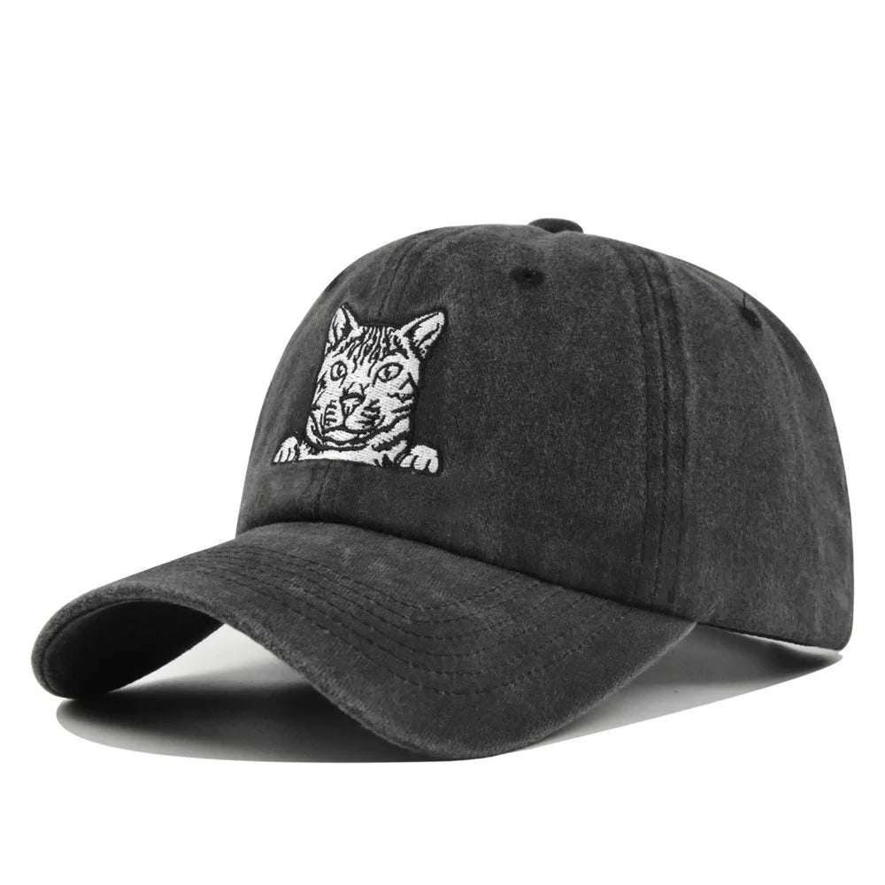 Vintage Cat Embroidery Baseball Cap