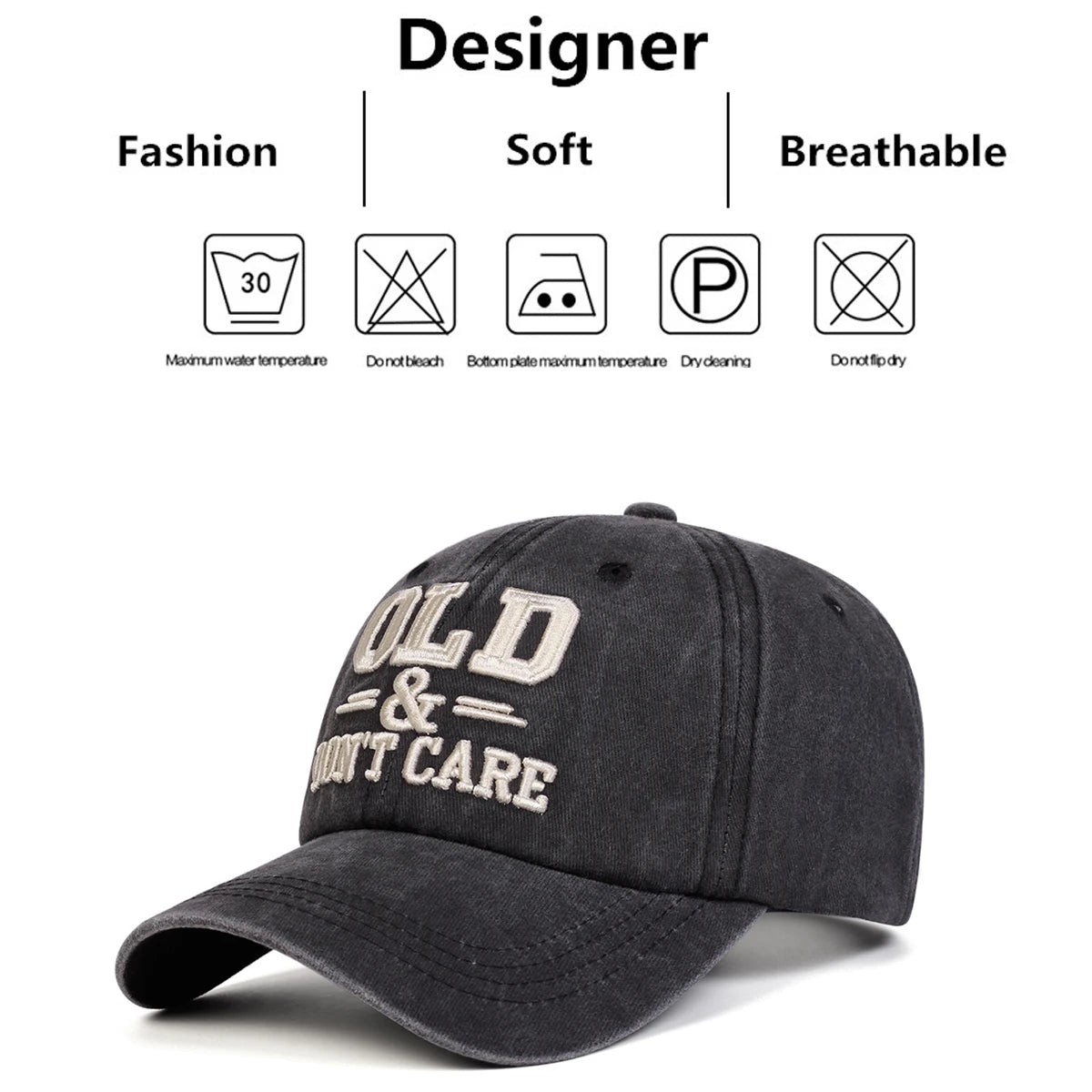 Unisex Old & Don't Care Letter Embroidery Baseball Caps Spring Autumn Sports Cap