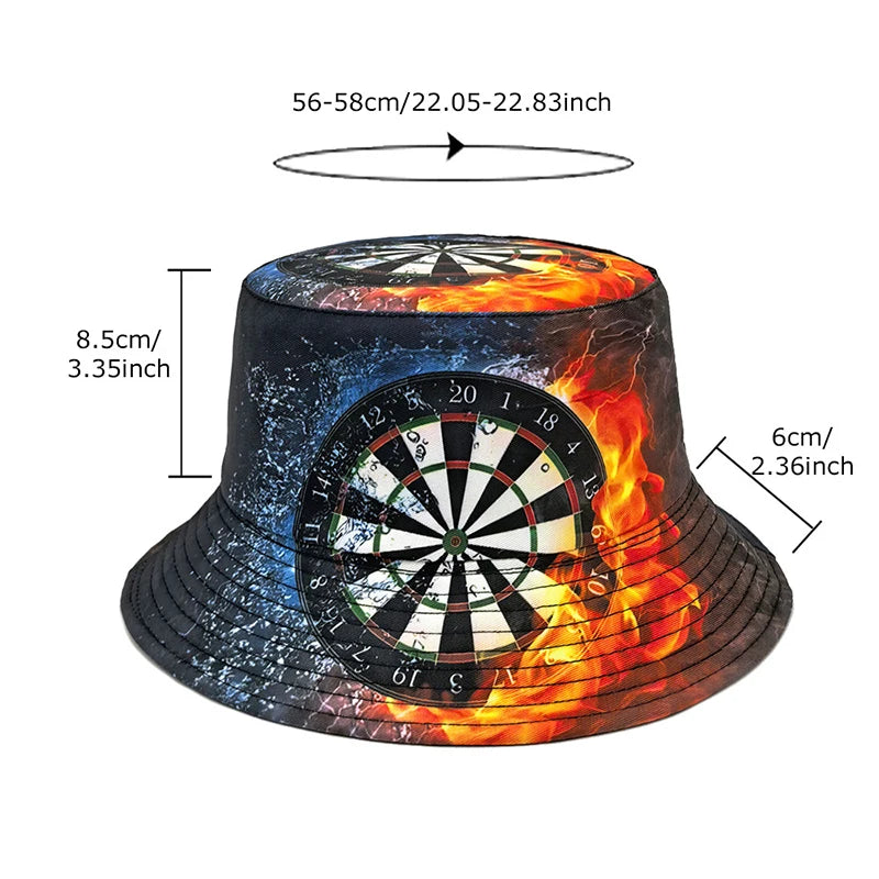 Dart Board Printing Bucket Hat Bow And Arrow Pattern Fisherman Hats Double Sides Reversible Panama Cap Caps For Men And Woman