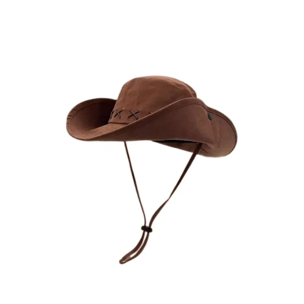 Breathable Western Cowboy Hat Solid Color Adjustable Wide Brim Sun Hat