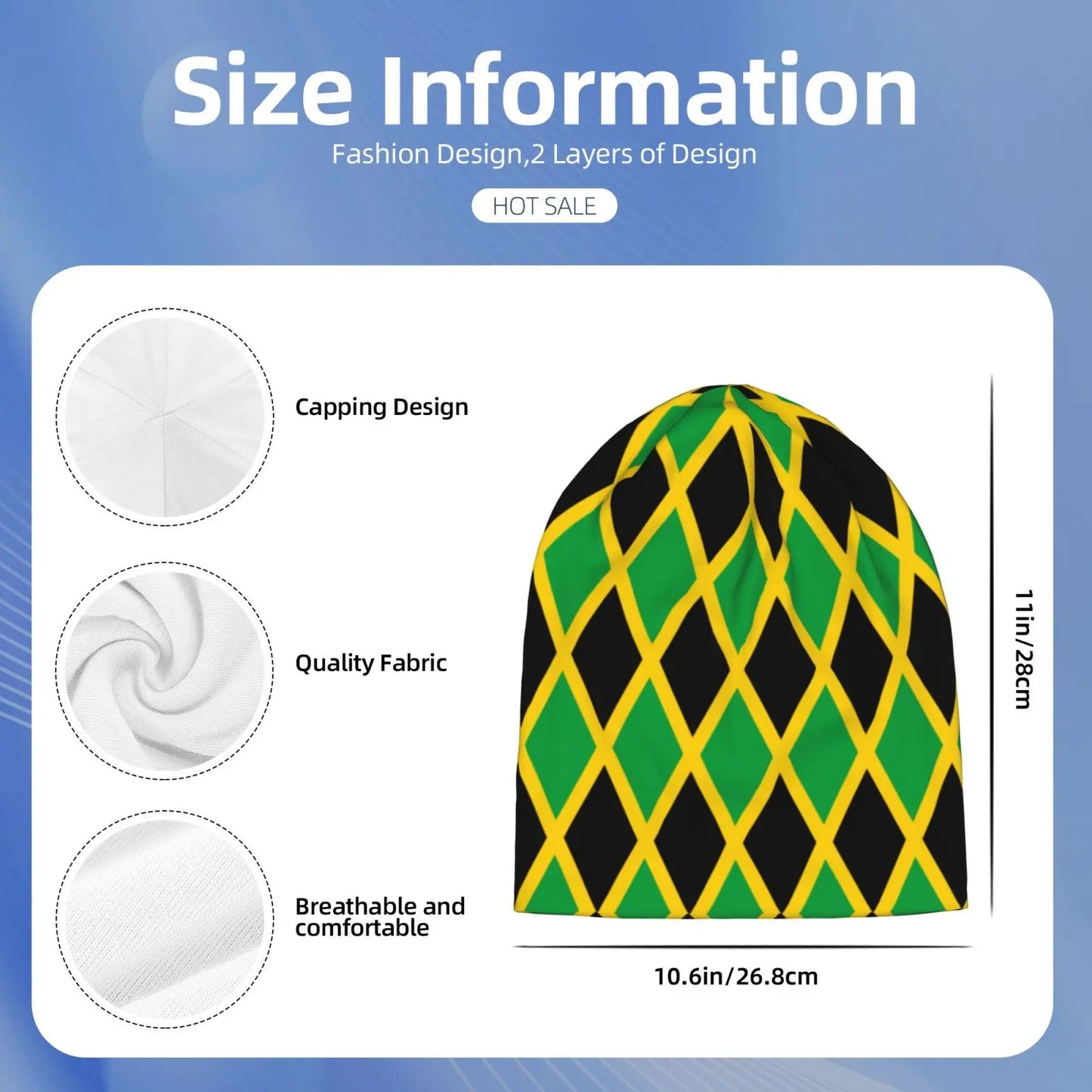 Jamaica Flag Printed Warm Soft Knitted Hat Lightweight Casual Hat