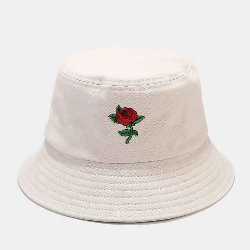 Four Seasons Cotton Rose Embroidery Bucket Hat