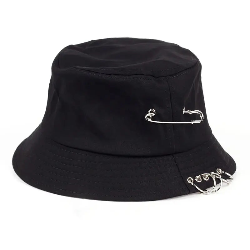 Solid Color Iron Pin Rings Personality Bucket Hat