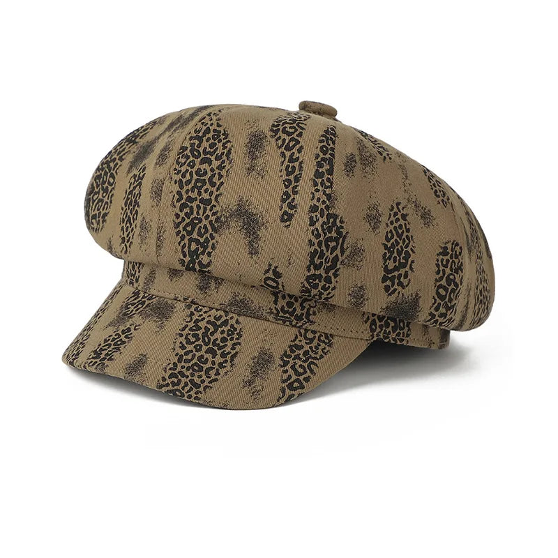 Leopard Print Octagonal Cap Women