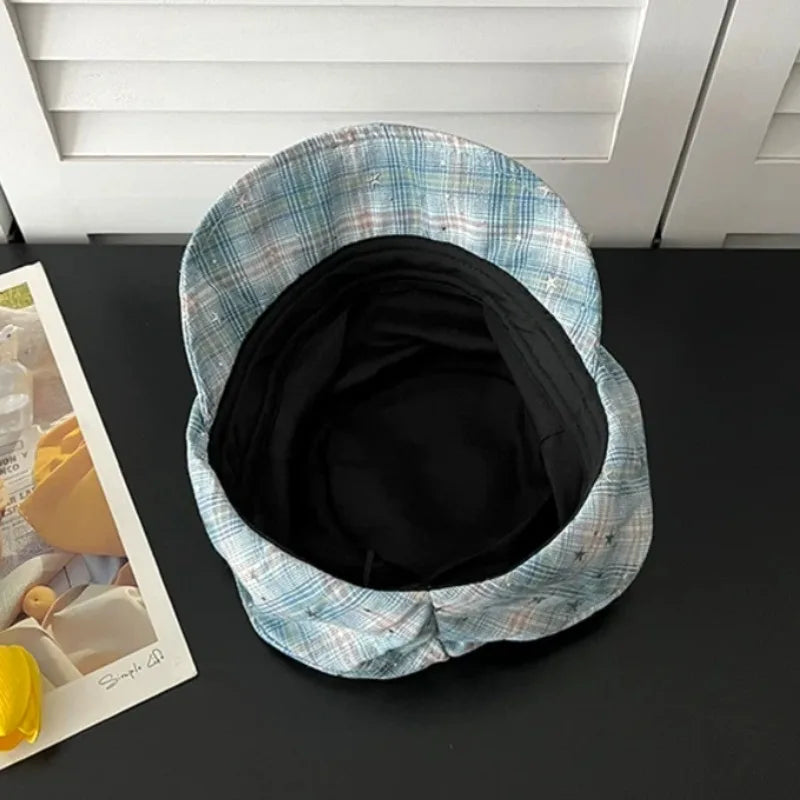 Korean Shiny Star Design Contrast Plaid Berets