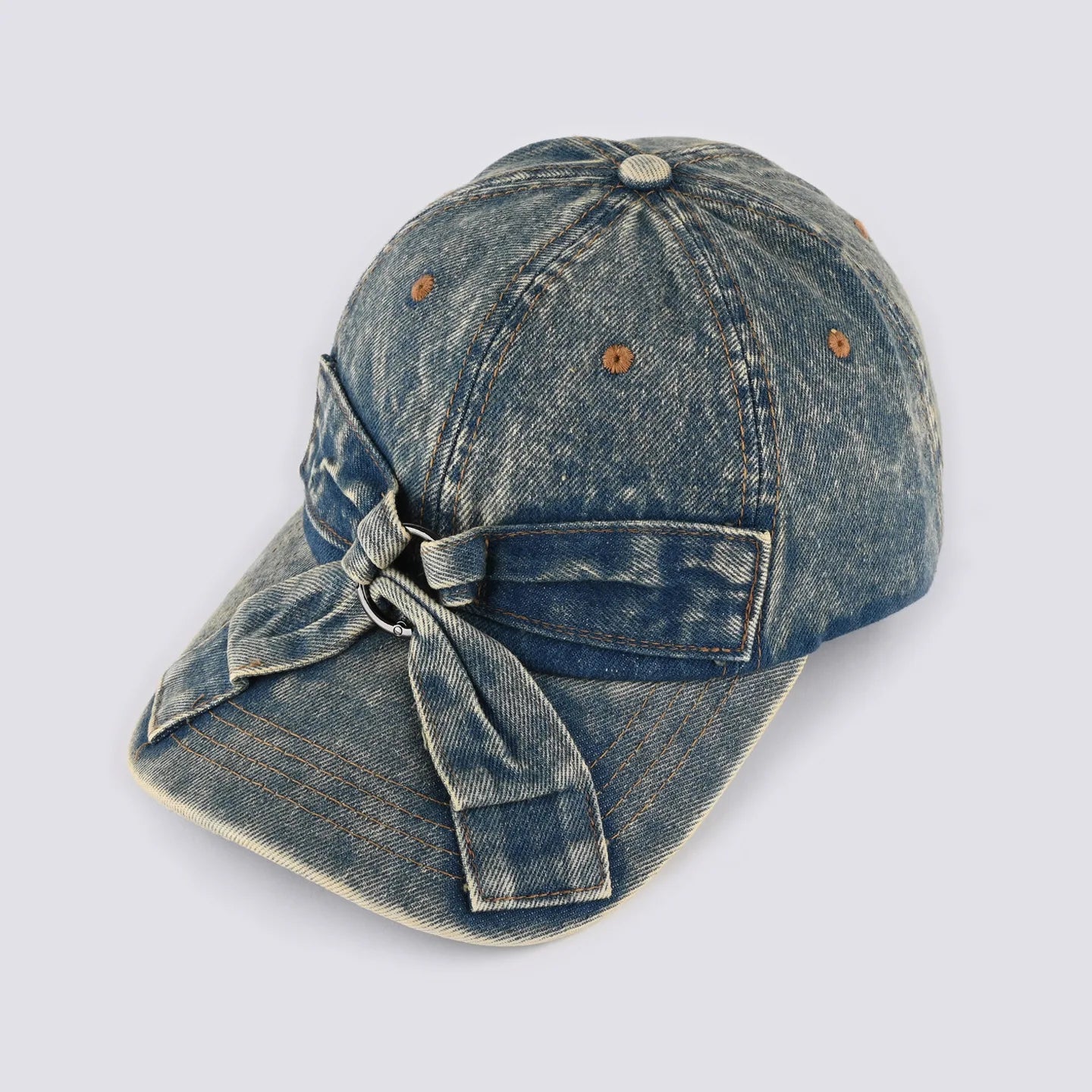 Bowknot Washed Denim Baseball Cap