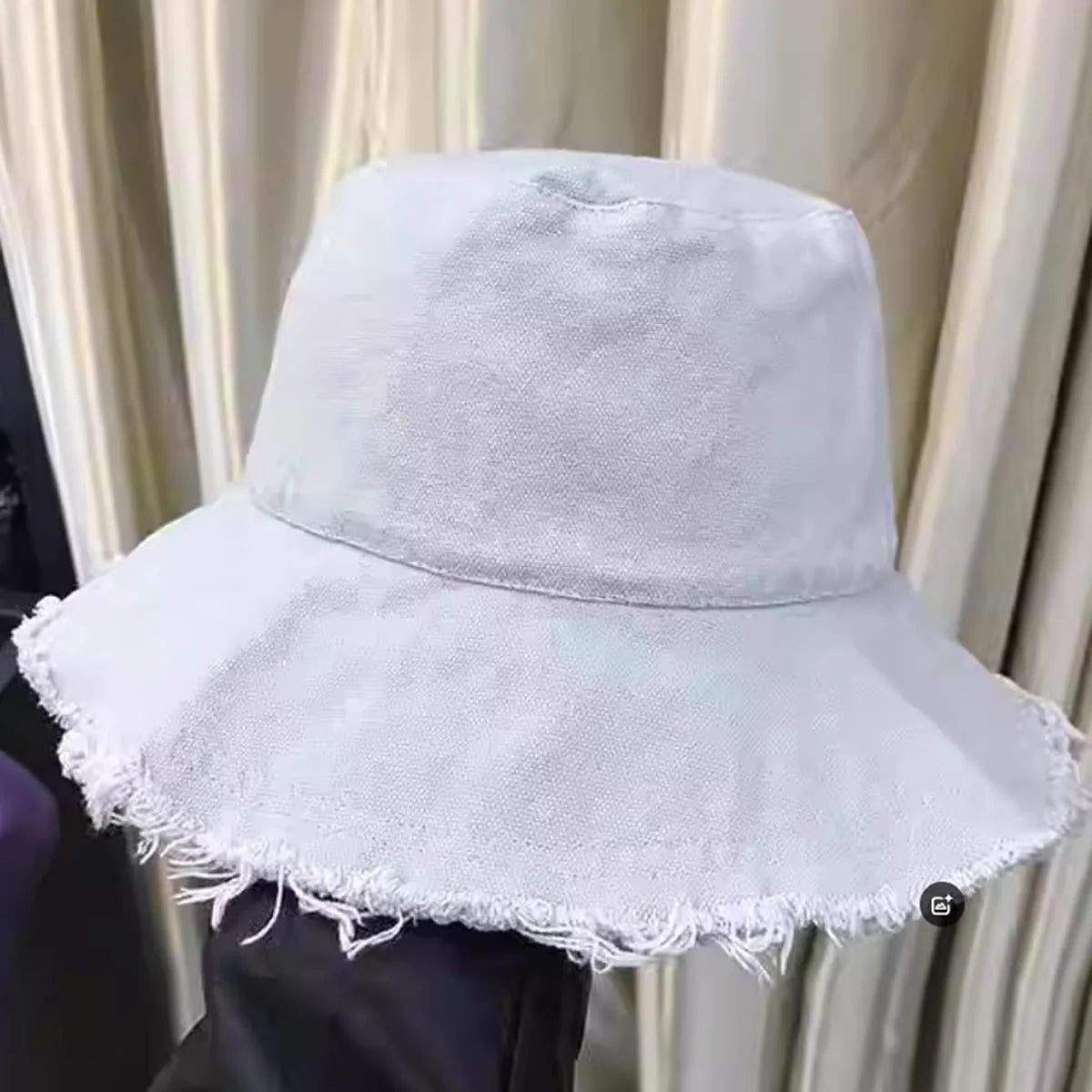 Frayed Edge Bucket Hat Japanese Style Solid Color Denim Fisherman Hat Women's