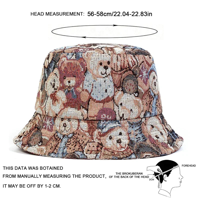 Unisex Little Bear Full Print Personality Bucket Hats