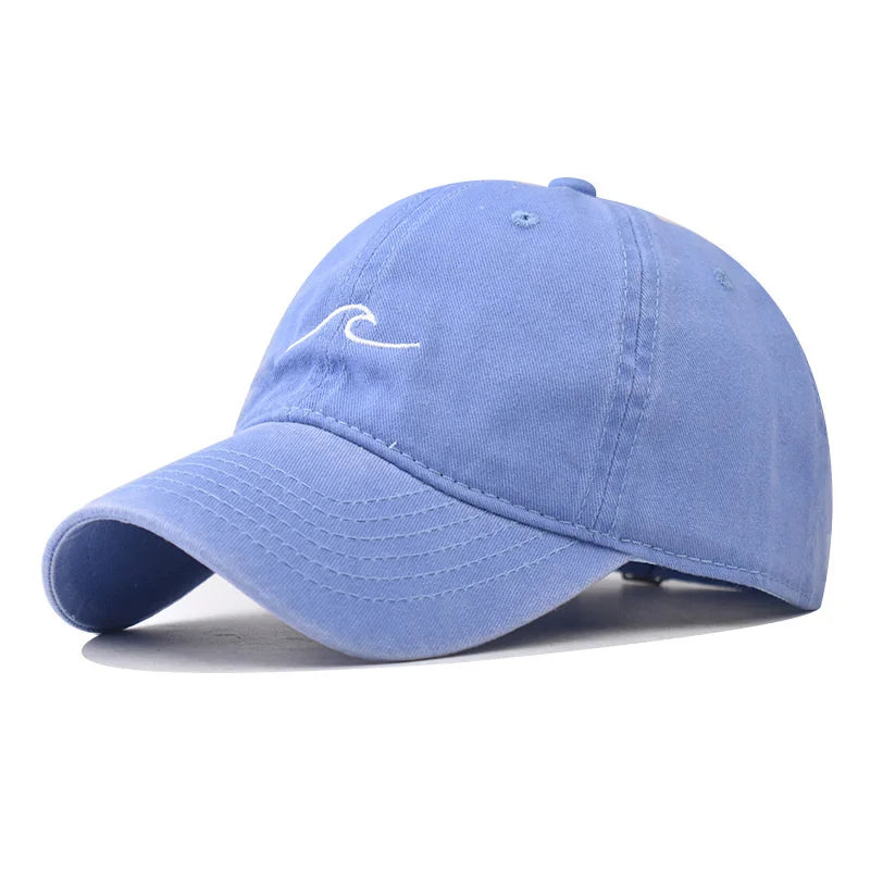 Washed Cotton Wave Embroidered Baseball Cap