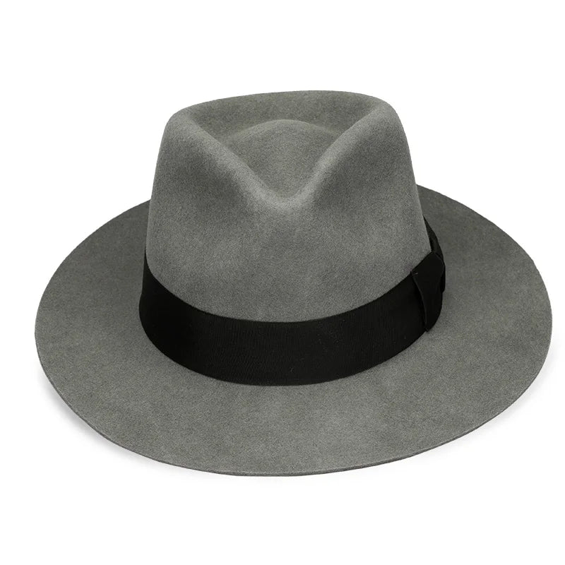 New British 100% Wool Felt Hat Men Fedora Big Size Raw Edge Brim Satin Lined Gangster Hat