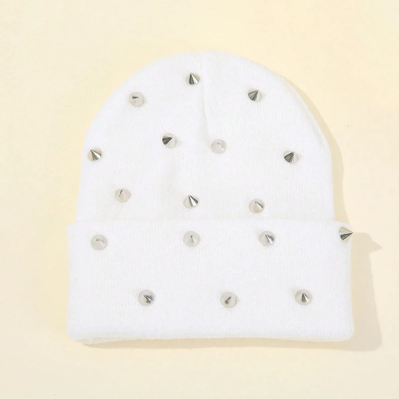 Men Punk Rivet Beanie Hat, Goth Gothic Skull Caps