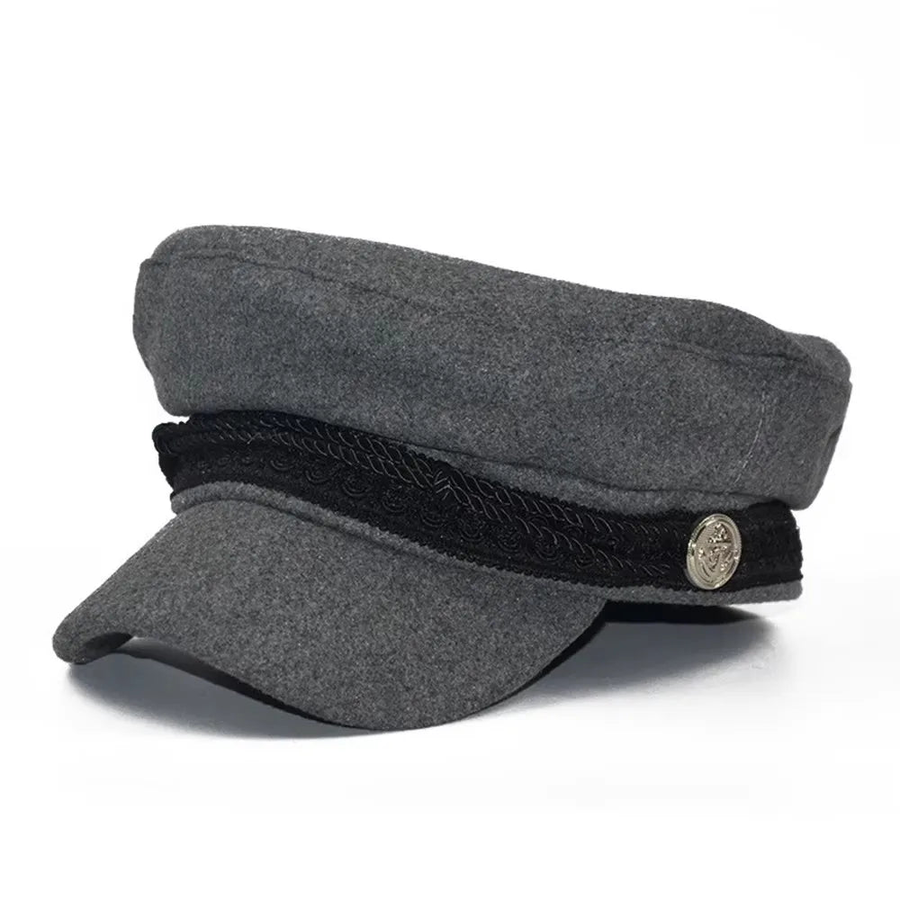 Fashion Women Men Spring Autumn Sailor Black Ladies Beret Top Captain Cap