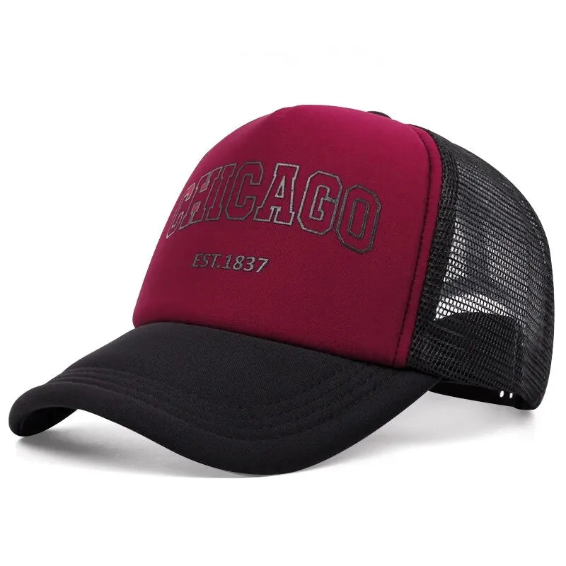 Summer Men Mesh Baseball Cap Outdoor Sport Chicago Letter Snapback Hat For Women