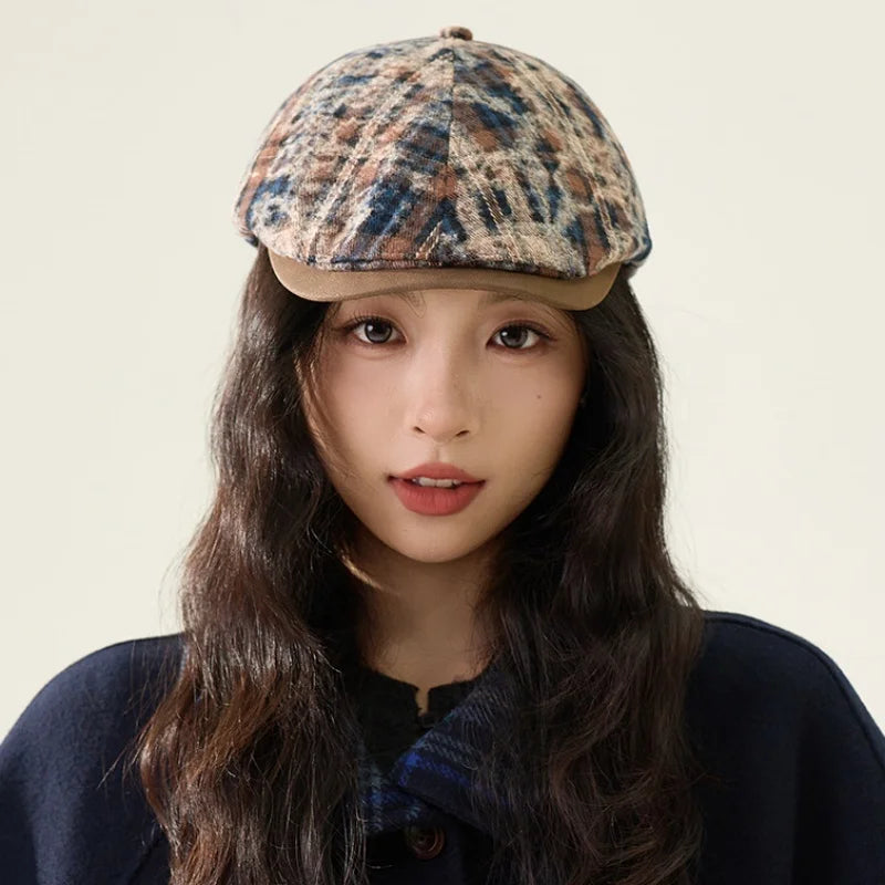 Retro Distressed Design Plaid Beret Hats Fashion Forward Cap