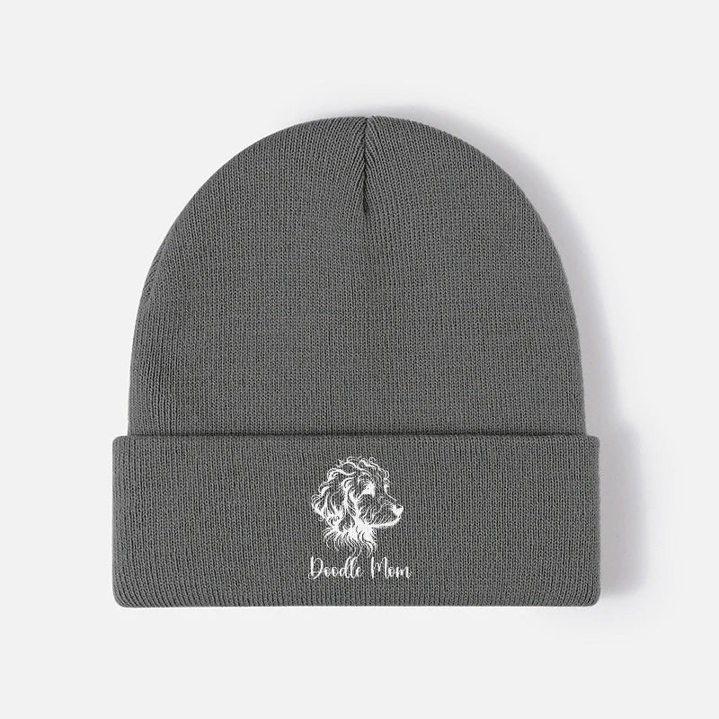 Doodle Mom Dog Knit Beanie Warm Cuffed Skull Cap Winter Slouchy Hat