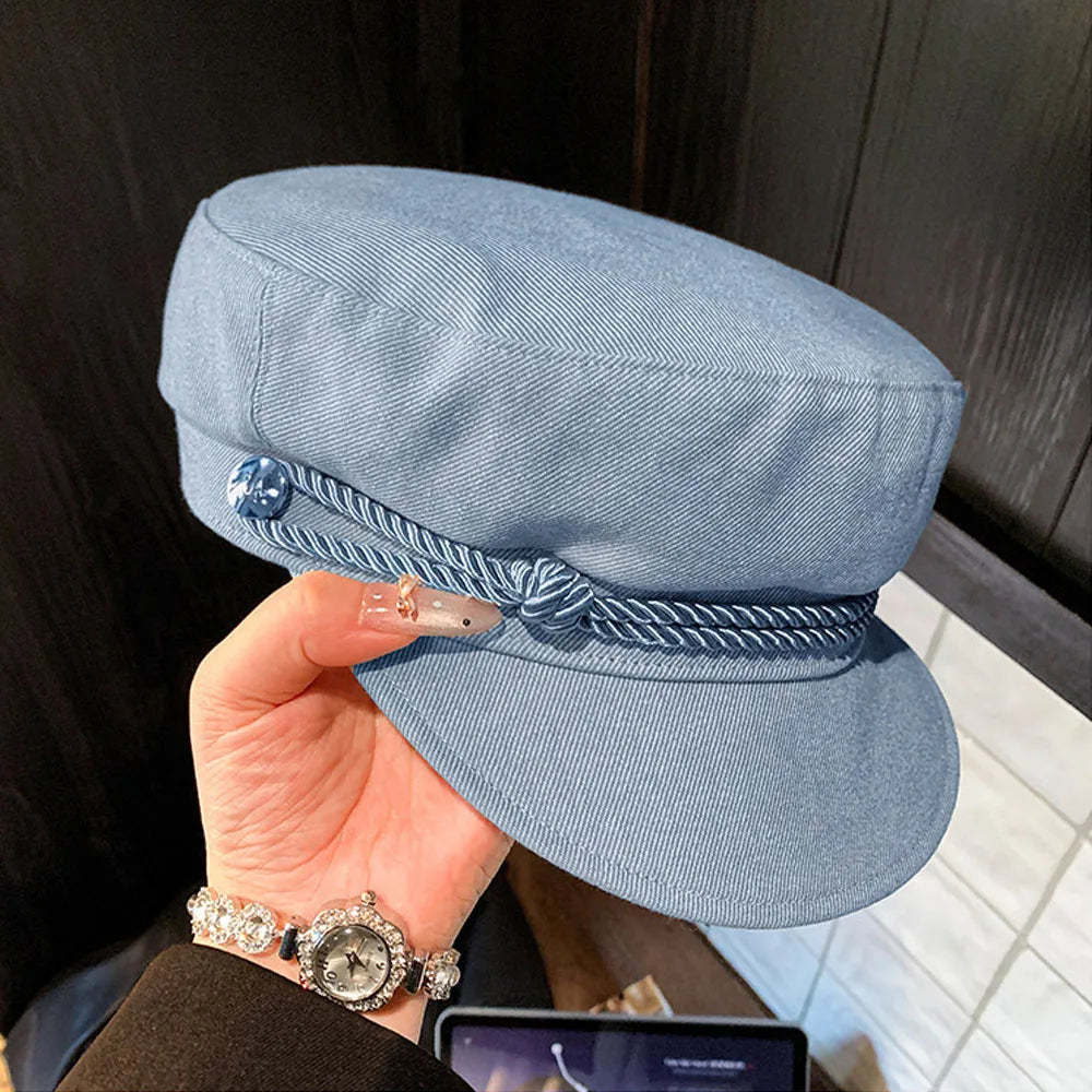 Double Rope Braid Flat Top Cap Painter Hat Duckbill Cap