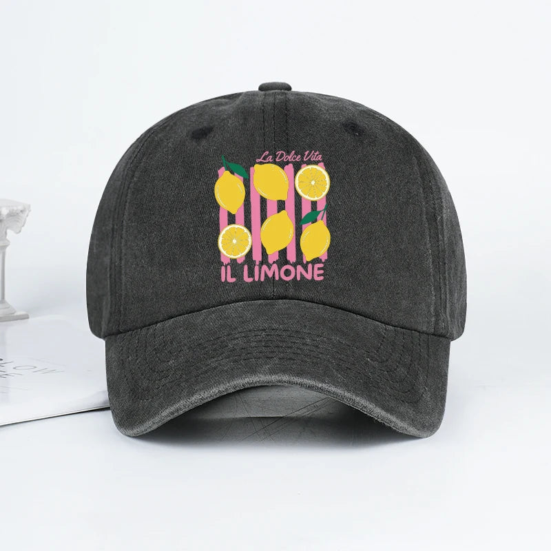 “IL Limone” Printed Vintage-Washed Baseball Cap