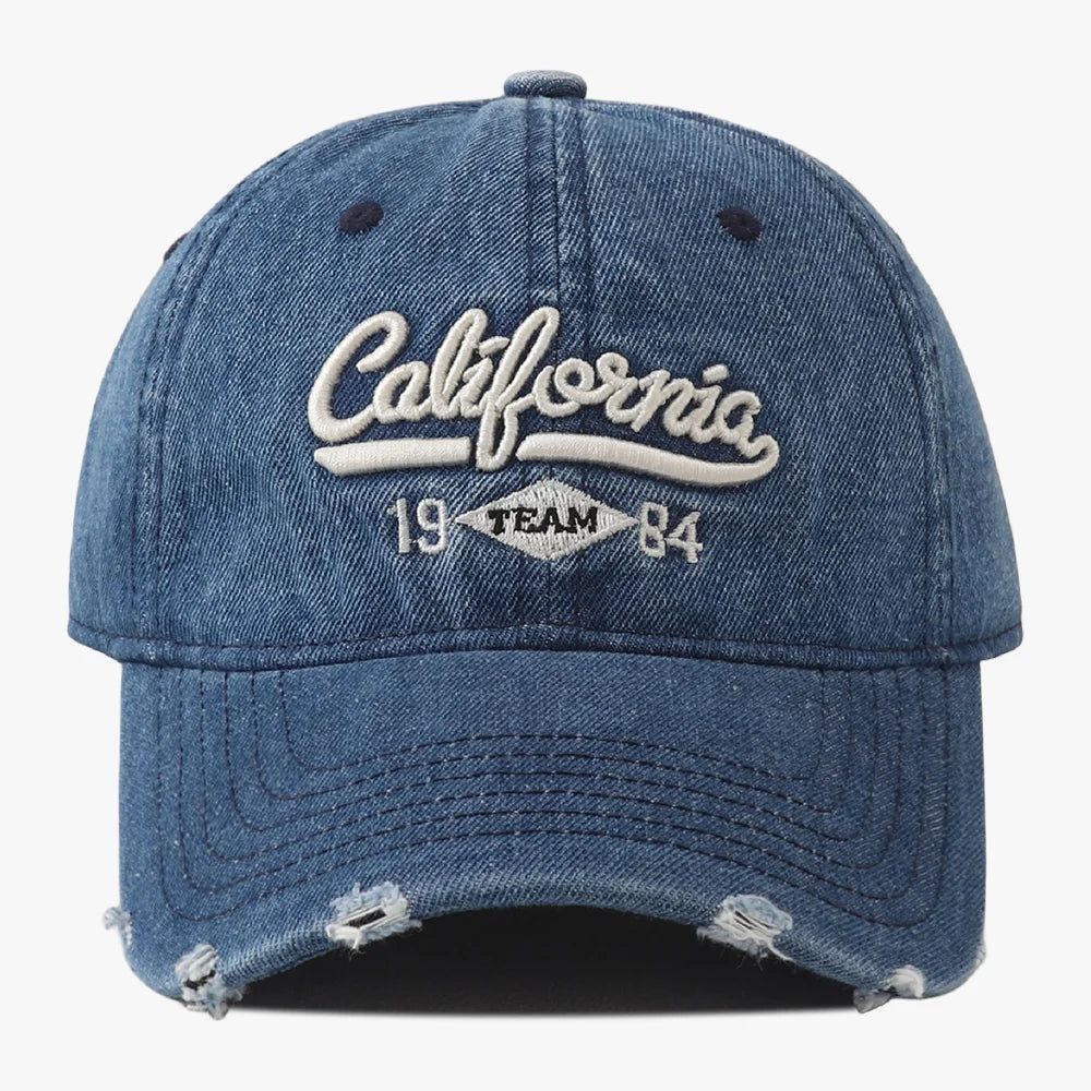 New Korean Washed Distressed Denim Jeans Ripped Baseball Cap