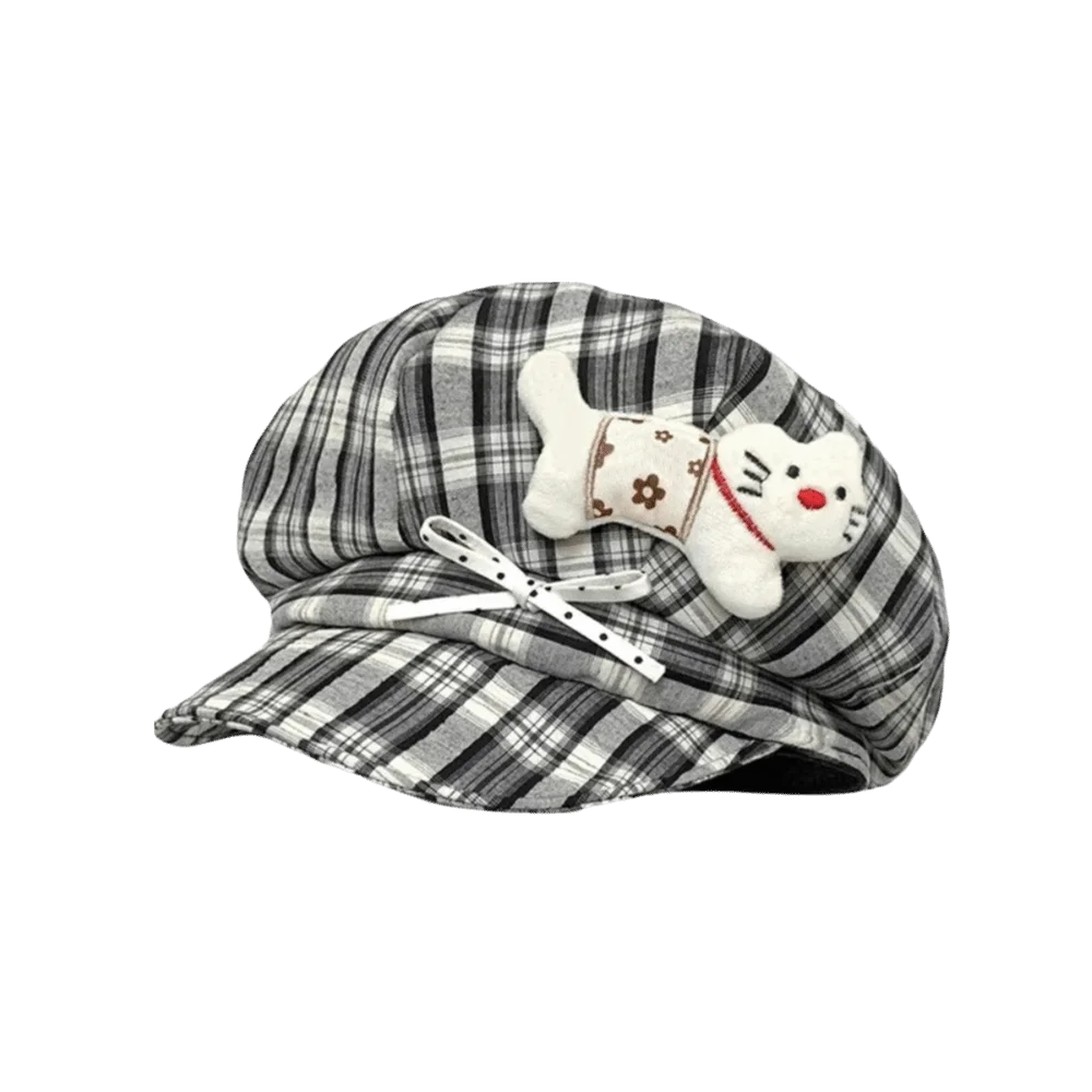 Cute Face Slimming Plaid Beret Hat Sun Protection Y2K Newsboy Hat