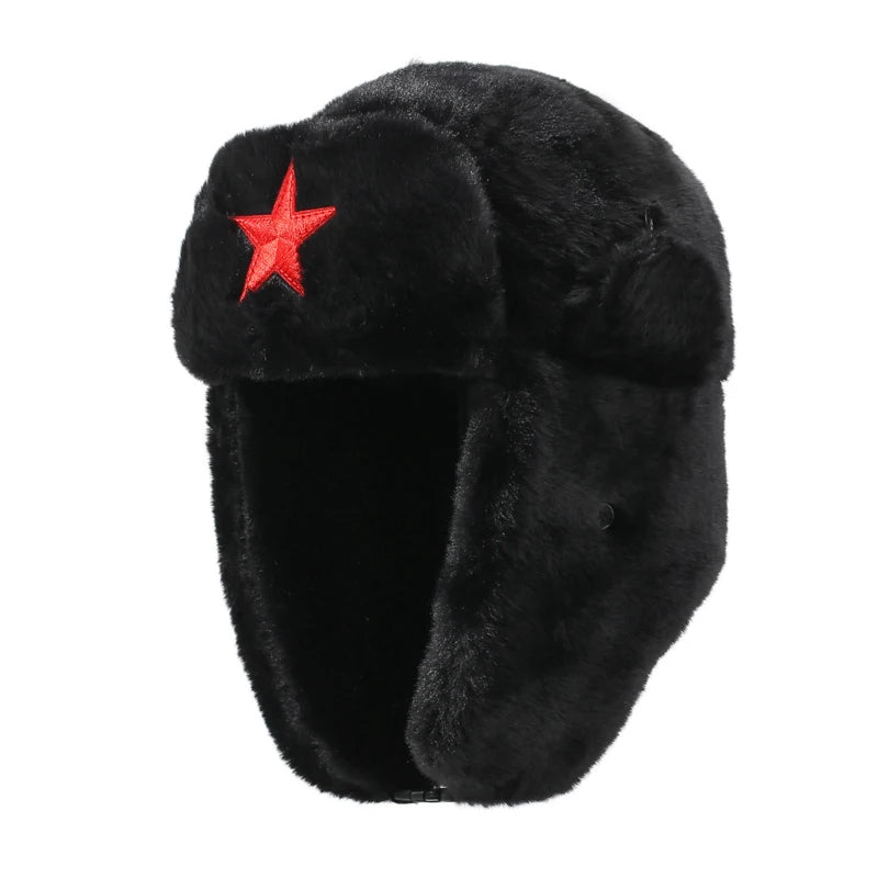 Five-Point Star Lei Feng Style Winter Outdoor Ski Hat, Unisex, Fleece-Lined For Warmth