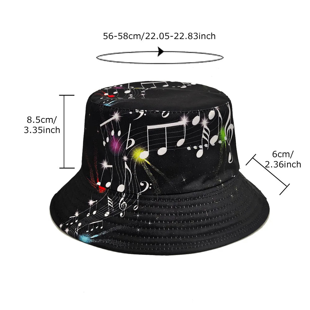 Fashion Musical Note Print Bucket Hat Travel Beach