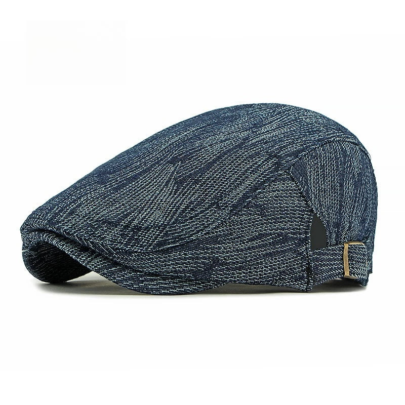 Denim Texture Ivy Flat Cap Adjustable Metal Buckle Newsboy Cap