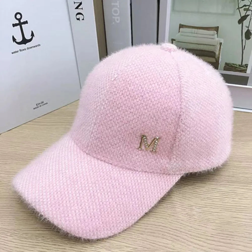 Casual Solid Color Baseball Cap Rabbit Hair Adjustable