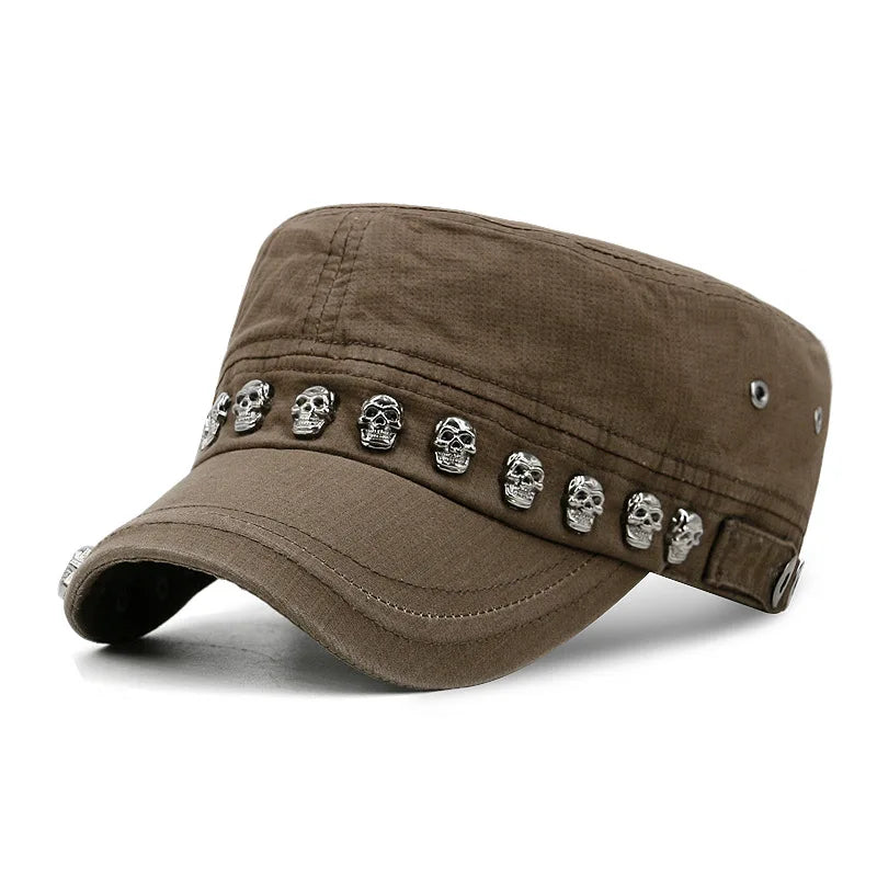 Cool Skull Rivets Punk Hip Hop Flat Top Cap Men Women