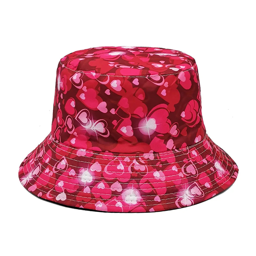 Heart Pattern Reversible Bucket Hat Women Men