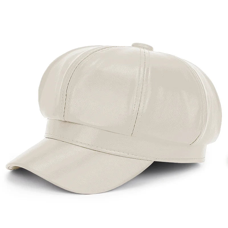 New Women PU Leather Berets Cap Hat