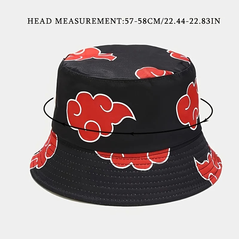 Japanese Anime Cartoon Red Cloud Embroidery Bucket Hat Cotton for Women Men Summer Hat