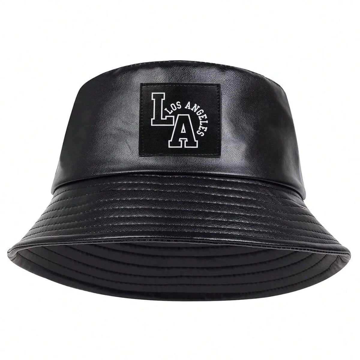 Unisex LA Letter Label Personality Pu Leather Bucket Hats Fishermen Caps