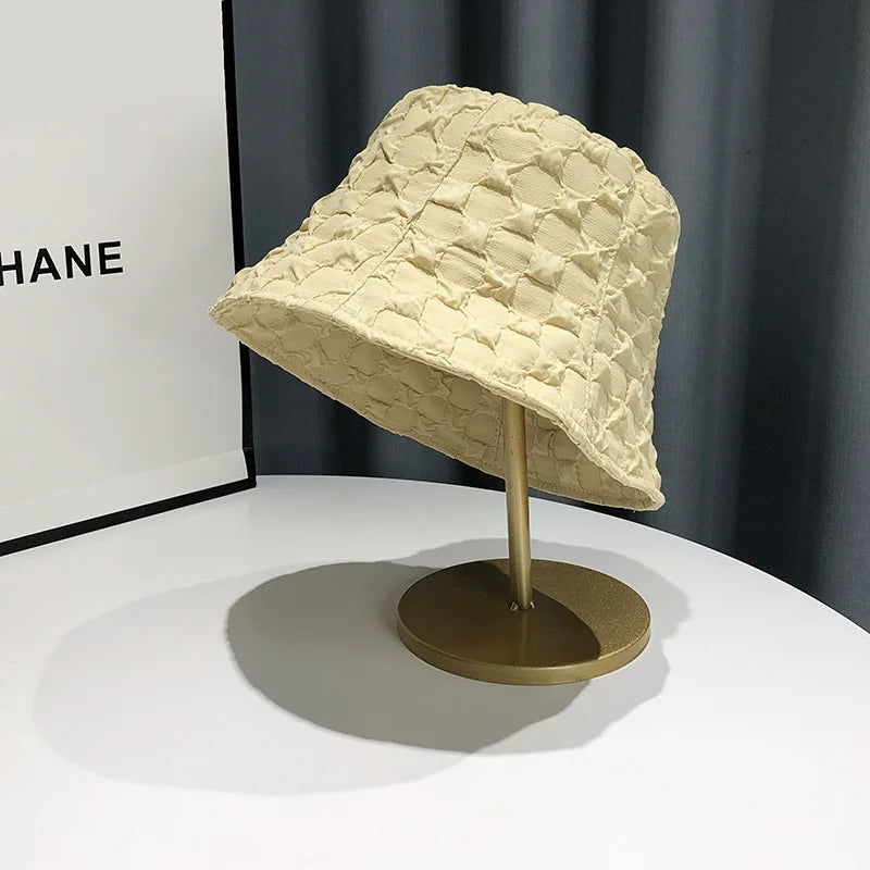 Stylish Niche Bubble Check Fisherman Hat Bucket Hat