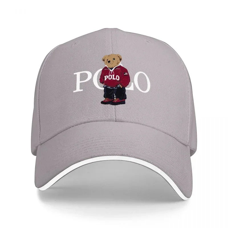 Bear Logo Black Baseball Cap With White Trim Classic Design For Men And Women