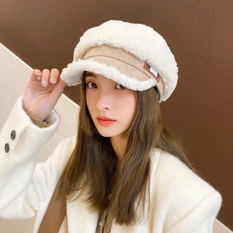 Women Winter Lamb Fleece Duckbill Hats