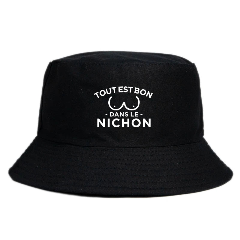 Funny French Quote Bucket Hat Tout Est Bon Dans Le Nichon Print Sun Cap Hip Hop Street