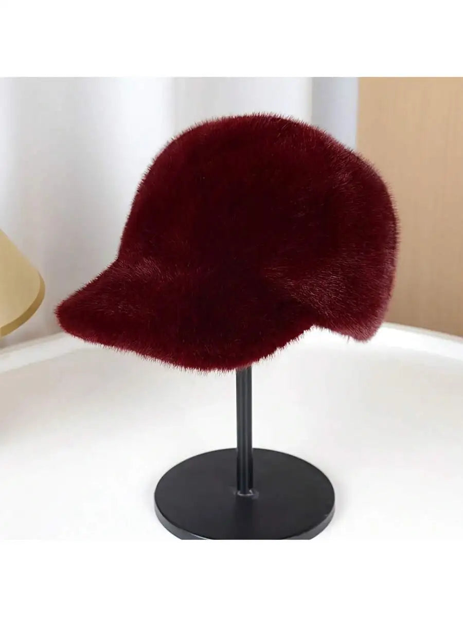 Women's Plush Faux Fur Baseball Cap