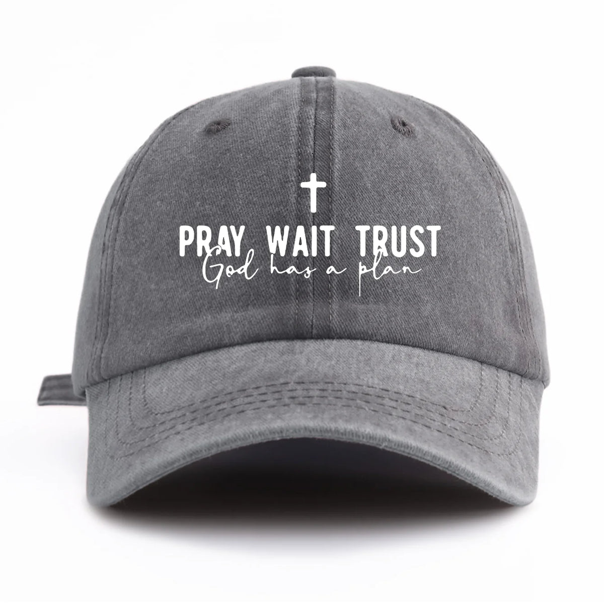 Pray Wait Trust Print Washed Baseball Cap