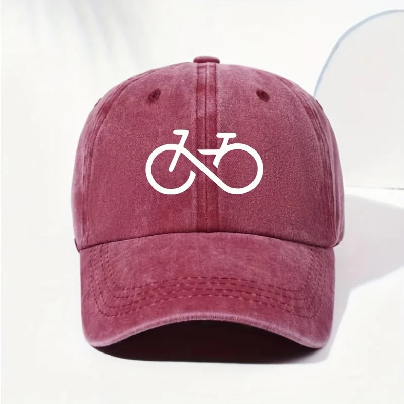 Vintage Bicycle Printed Baseball Cap with White Geometric Design for Running