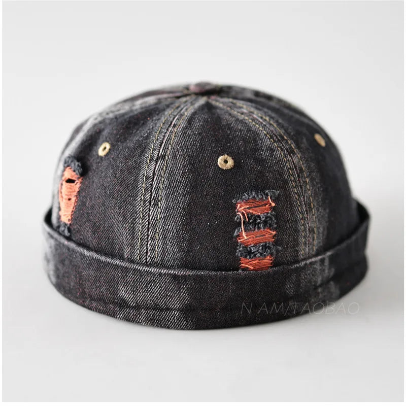 Vintage Washed Denim Brimless Docker Cap