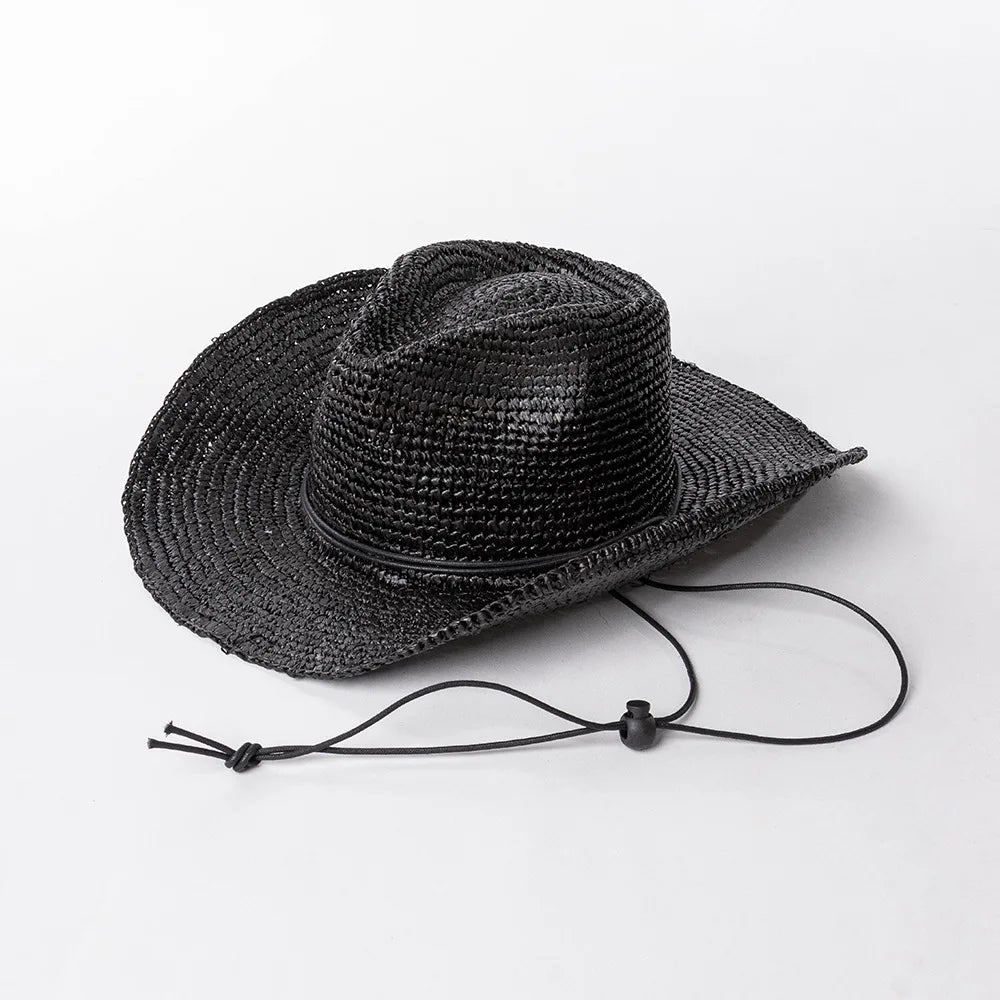 Hand-Woven Crochet Raffia Cowboy Hat