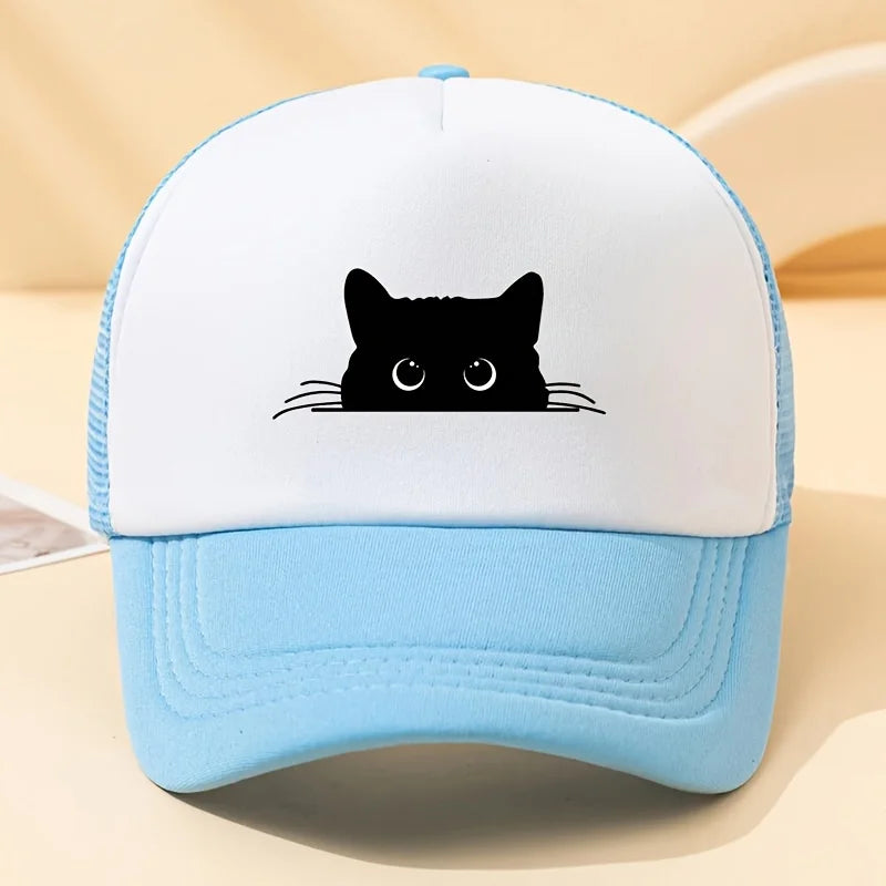 Cute Cat Printed Baseball Net Hat, Men's and Women's Daily Decoration