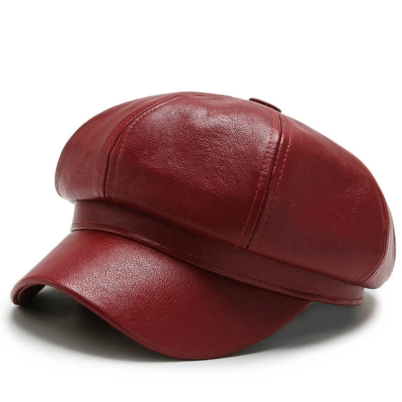 New Korean Style Pu Leather Octagonal Hat